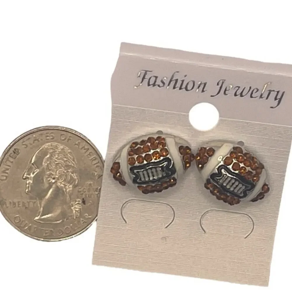 Football Post‎ Earrings Brown Rhinestone